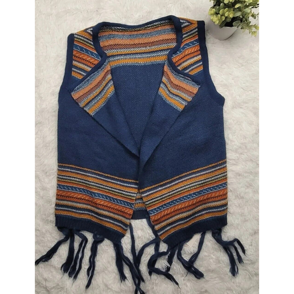 [272]NWT LOF in NY Women's Size M? Blue Hippie Fringe Open Tunic Tank Cardigan - Picture 1 of 5